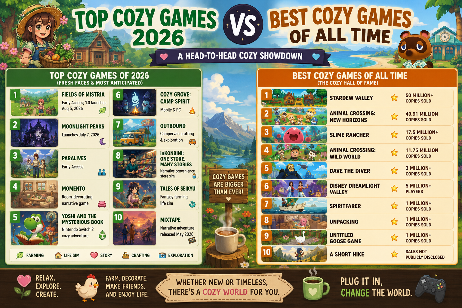Top Cozy Games 2026 Vs Best Cozy Games of All time